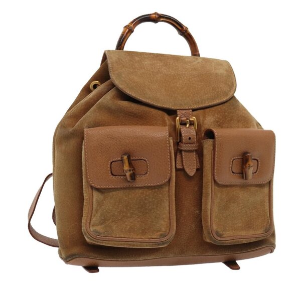 GUCCI Bamboo Shoulder Bag Suede Brown Gold 003 2058 0016 Auth 85718 - Picture 1 of 16